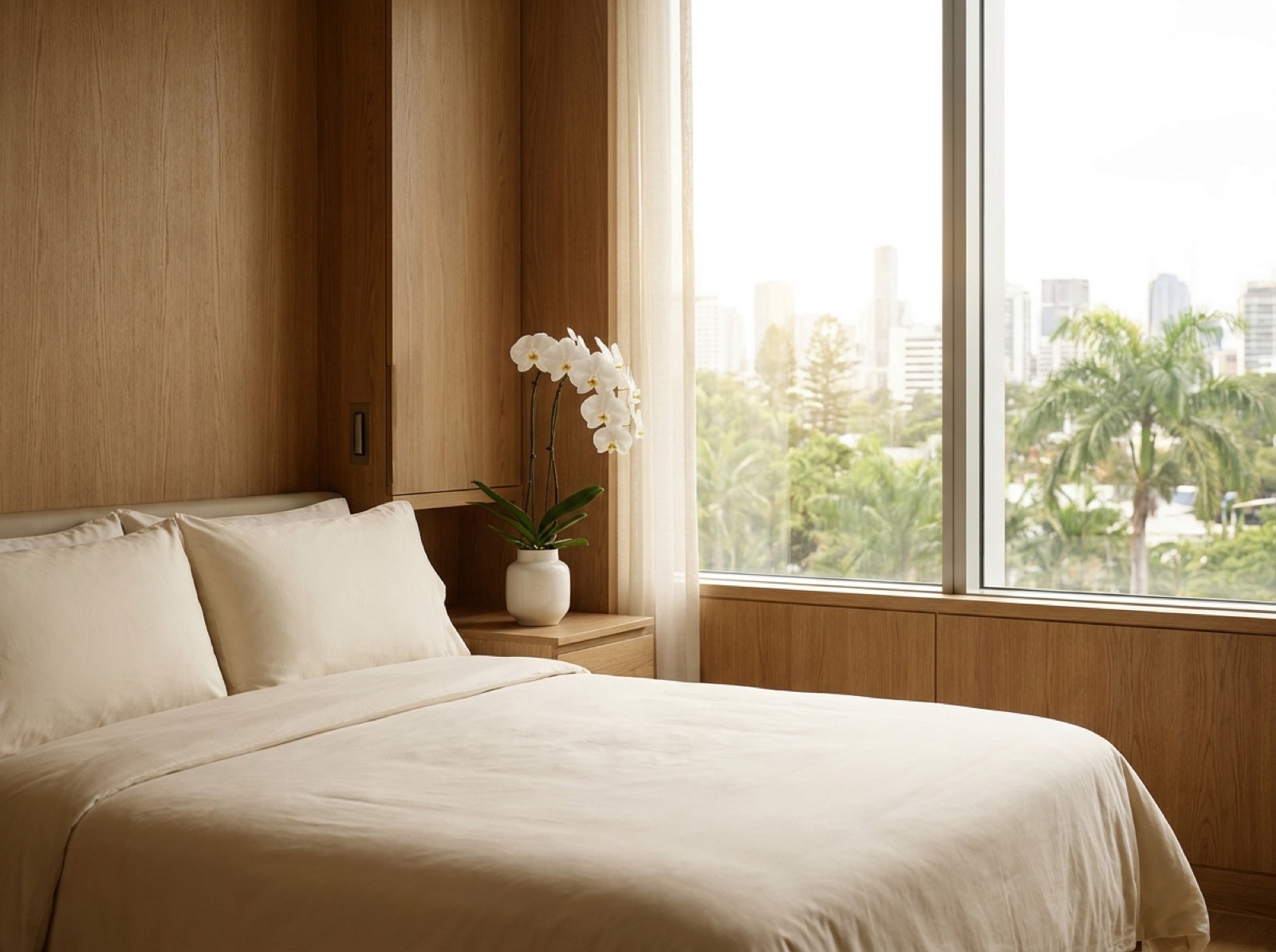 Serene private hospital suite with morning light